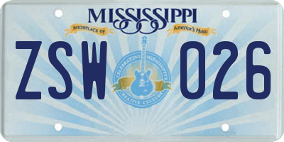 MS license plate ZSW026