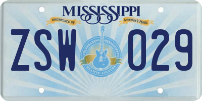 MS license plate ZSW029
