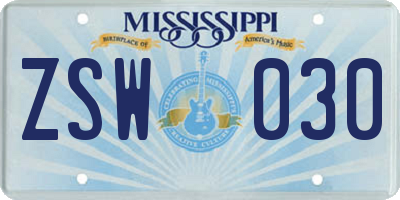 MS license plate ZSW030