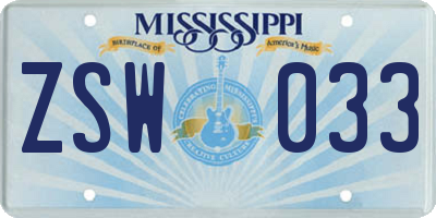 MS license plate ZSW033