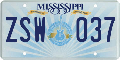 MS license plate ZSW037