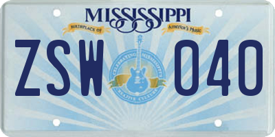 MS license plate ZSW040