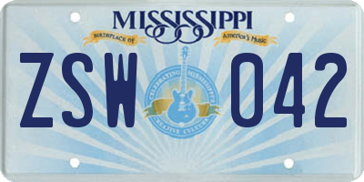 MS license plate ZSW042