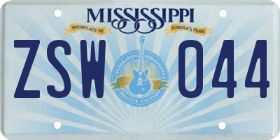 MS license plate ZSW044