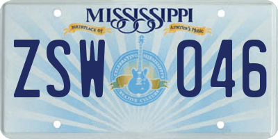 MS license plate ZSW046
