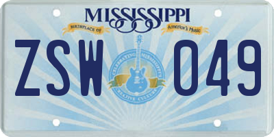 MS license plate ZSW049