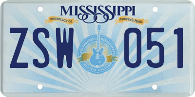MS license plate ZSW051