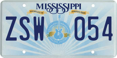 MS license plate ZSW054