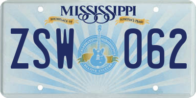 MS license plate ZSW062