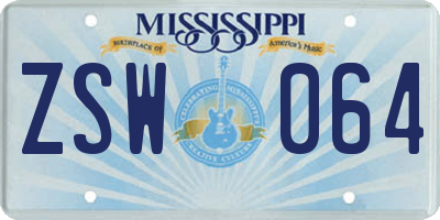 MS license plate ZSW064