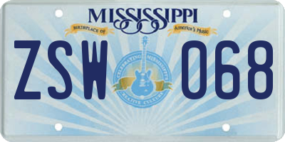 MS license plate ZSW068