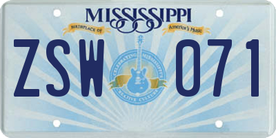 MS license plate ZSW071