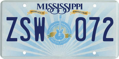 MS license plate ZSW072