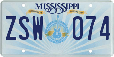 MS license plate ZSW074