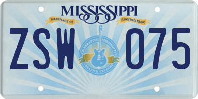 MS license plate ZSW075