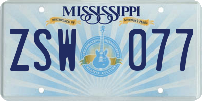 MS license plate ZSW077
