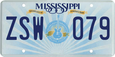 MS license plate ZSW079