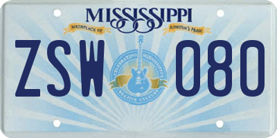 MS license plate ZSW080