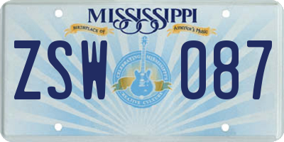 MS license plate ZSW087