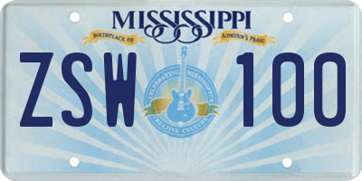 MS license plate ZSW100