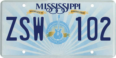 MS license plate ZSW102