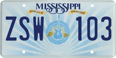 MS license plate ZSW103
