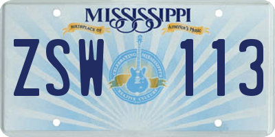 MS license plate ZSW113