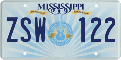 MS license plate ZSW122