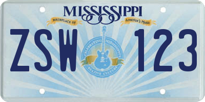 MS license plate ZSW123