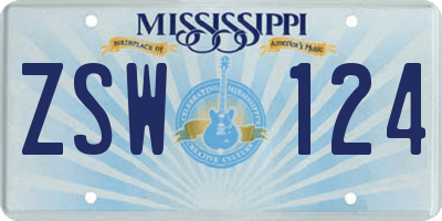 MS license plate ZSW124