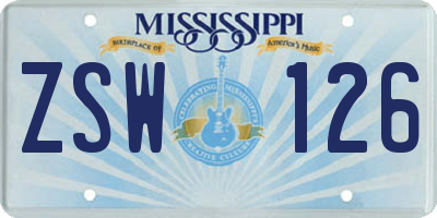 MS license plate ZSW126