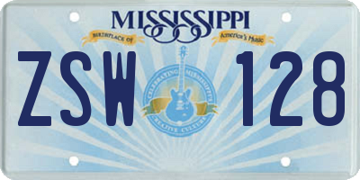 MS license plate ZSW128