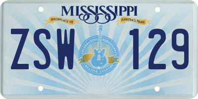 MS license plate ZSW129