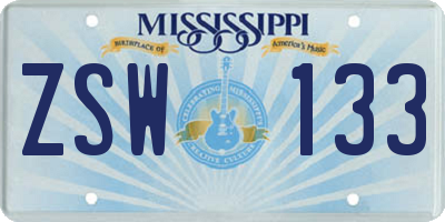 MS license plate ZSW133