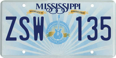 MS license plate ZSW135