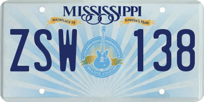 MS license plate ZSW138