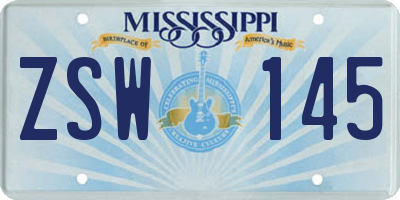 MS license plate ZSW145