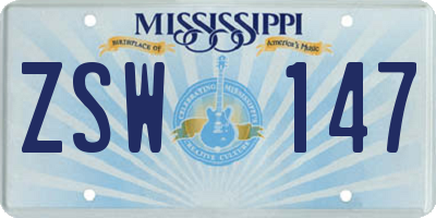 MS license plate ZSW147