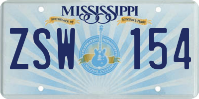 MS license plate ZSW154