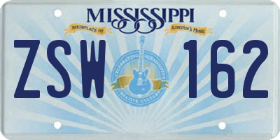 MS license plate ZSW162