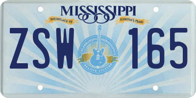 MS license plate ZSW165