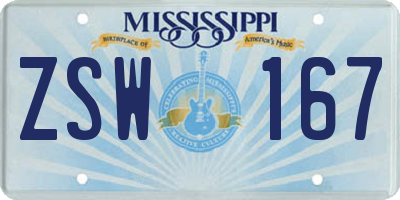 MS license plate ZSW167