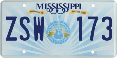 MS license plate ZSW173
