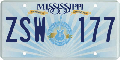 MS license plate ZSW177