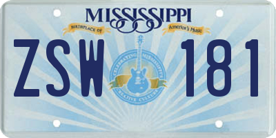 MS license plate ZSW181