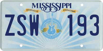 MS license plate ZSW193