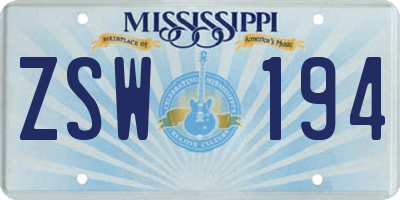 MS license plate ZSW194