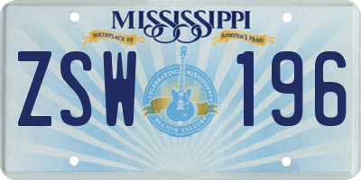 MS license plate ZSW196