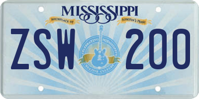 MS license plate ZSW200