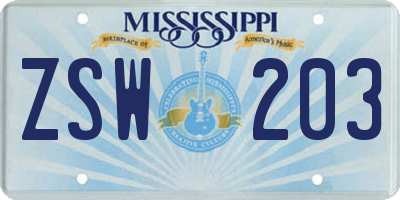 MS license plate ZSW203